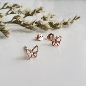 Rose Gold Plated 925 Sterling Silver Butterfly stud Earrings